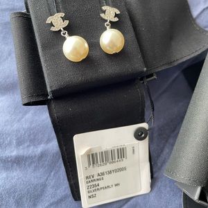 SOLD CHANEL Silver and larger Pearl Earrings